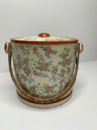 Vintage Hand Painted Japanese Porcelain Ice Bucket Biscuit Barrel