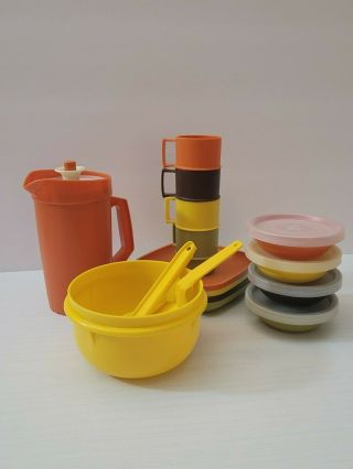 Vintage Tupperware Mini Serve It Set Harvest Colors Children’s Toy Play Dishes