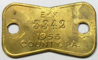 1956 Brass Pennsylvania Dog License Tag - Elk County - 51430