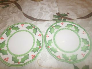 Christmas Present Tense Anne Hathaway Holly Handpaint Italy Salad Dessert Plates