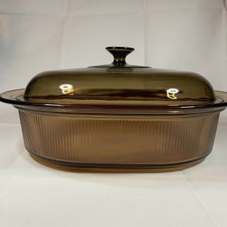Vintage Vision Corning Ware Pyrex Casserole Dish Roaster Amber 4 Qt W/lid V - 34 - B