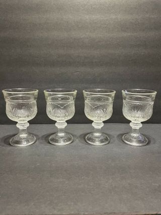 Vintage Indiana Glass Pebble Leaf 4 Pc Wine Juice Glasses Set Crystal Made Usa