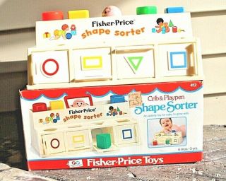 Vintage 1974 Fisher Price 412 Shape Sorter Play Set W/ Blocks With The Box