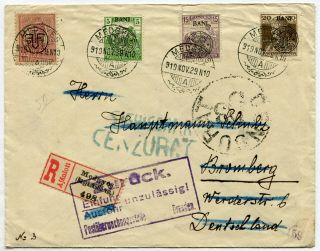 1919 Romania Germany Registered Censored Cover - Cluj Oradea Medgyes Returned