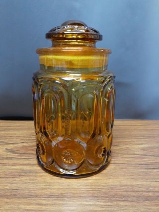 Mid Century Le Smith Moon & Stars Large Amber Canister Cookie Jar 9 " X 5.  5 " Mcm