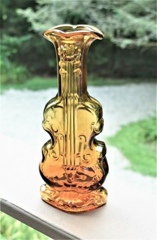 Vintage Imperial Glass Deep Yellow Amber Violin Cello Viola Glass Bottle Vase