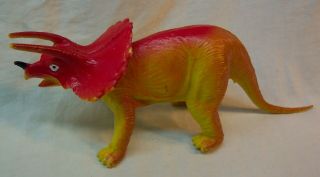 Vintage Imperial Yellow & Red Triceratops Dinosaur 9 " Plastic Toy Figure 1985
