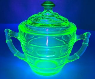 Uranium Green Depression Glass Sugar Bowl
