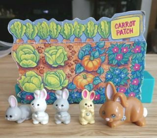 Vintage 1993 Littlest Pet Shop Lps Mommy And Baby Bunnies Toy Set Carrot Patch