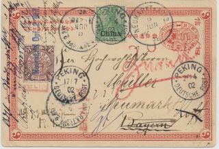 Imperial China 1902 Puoly Double Franking German Post Office Redirected