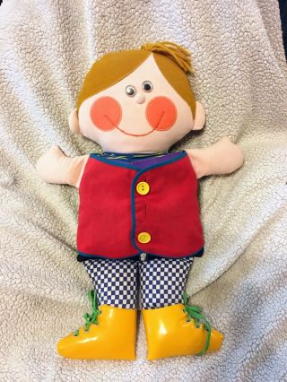 Vintage Playskool 1970s Dapper Dan Learn To Dress Teaching 19” Plush Doll