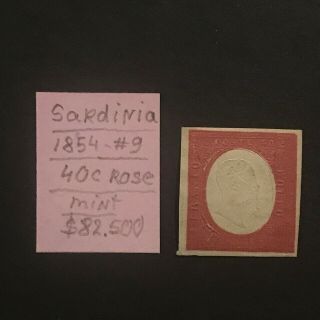 Stamp Italy - Sardinia 1854 9 - 40c - Red - Cv$ 82500,  Never Hinged Mnh 02081