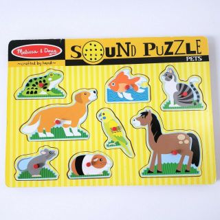 Melissa & Doug Sound Puzzle Pets Wooden Hand Crafted Dog Cat Mouse Fish