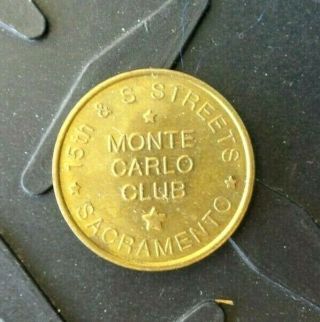 Sacramento California Monte Carlo Club Good For One Well Drink Trade Token
