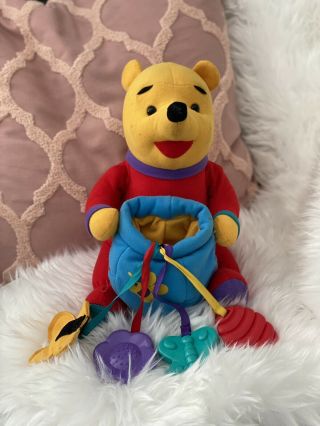 Vintage - 1996 Disney Winnie The Pooh Plush Bear With Honey Pot Baby Teether Toys