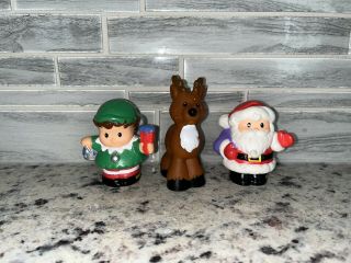 Fisher Price Little People Christmas Figures Santa Elf And Reindeer (g)