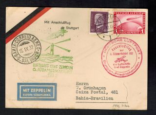 1932 Stuttgart Germany Graf Zeppelin Cover To Bahia Brazil Lz 127 6th Saf
