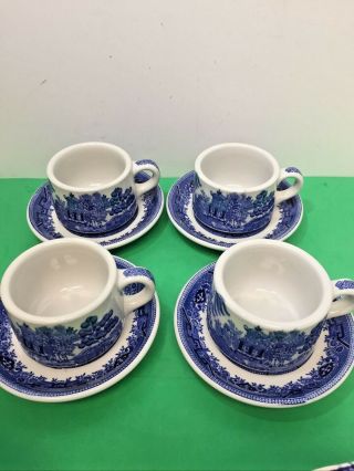 Set Of 4 Shenango China Blue Willow Restaurant Ware Cups & Saucers