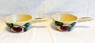 2 Vintage Watt Ware Pottery Handled Soup Bowls No.  18 Apple Pattern