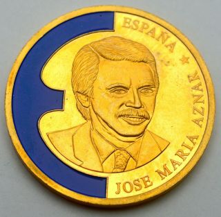 Spain Jose Maria Aznar Ecu Europa 1998 Gold Plated Coin Medal Token