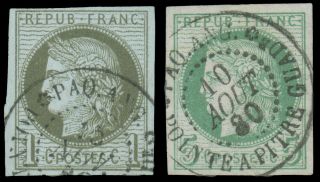 Guadeloupe French Colonies General Issues 1873 - 76 1c Olive Green On Pale Blue 5c