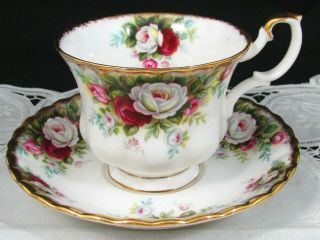 Royal Albert Celebration Red White Pink Roses Tea Cup And Saucer