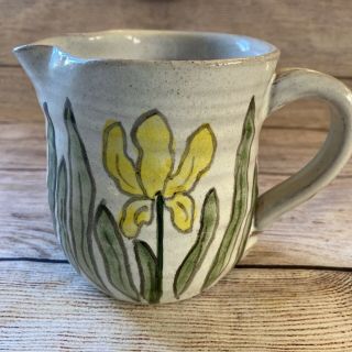 Yellow Banks Art Pottery Pitcher Creamer Daffodils 2002 Signed 4.  5”