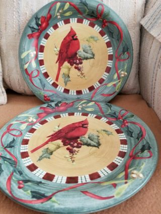 Lenox Winter Greetings Everyday Dinner Plates 2 Red Cardinal