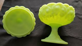 Fenton Lime Green Pedestal Candy Dish,  Water Lily Design With Lid.  Perfect.