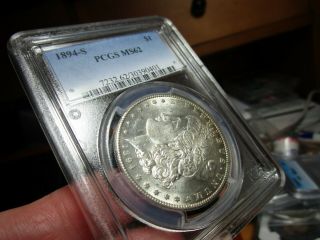Semi Key Dated Morgan Dollar 1894 - S Pcgs Ms - 62 All White & A Sparkler