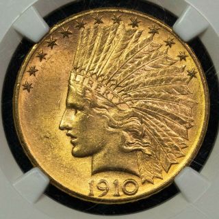 1910 D Ngc Ms61 $10 Indian Gold Eagle Item P14775 - 76