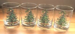 Spode Glassware Christmas Tree (4) Double Old Fashion On The Rocks Tumblers