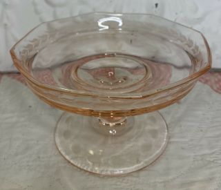 Vintage Pink Depression Glass Compote Candy Nut Dish Etched Footed Pedestal