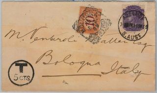 South Australia - Postal History - Cover To Italy - Taxed On Arrival Segnatasse