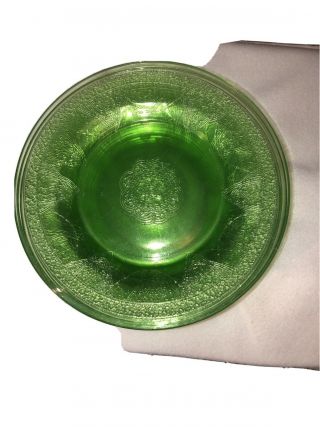 Set Of 5 Green Depression Glass Georgian Love Birds 8 1/2” Luncheon Plates