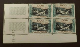1954 Airmail 1000fr Corner Date Block Vf Mnh France Frankreich B698.  12 $0.  99