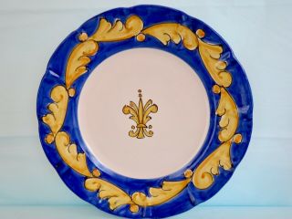Solimene Vietri Royal Blue & Gold Large Dinner Plate Or Platter 11 - 1/2 " Italy