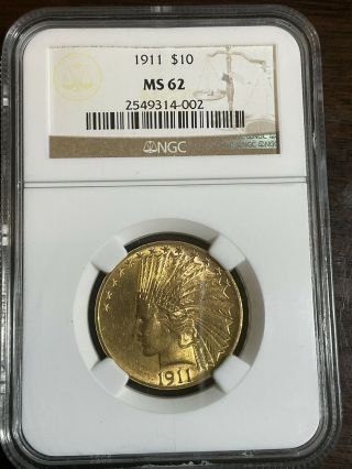 1911 Us Gold $10 Indian Eagle - Ngc Ms62