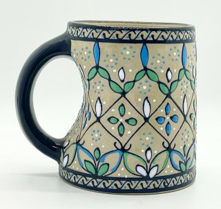 Javier Servin Pottery Talavera Mug - Green Blue With Dark Blue Handle
