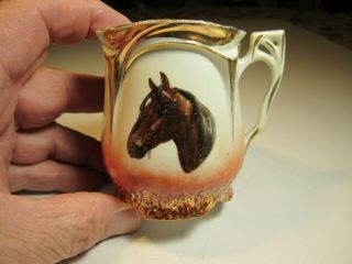 Antique German Porcelain Small Mug Cup With Horse Head Picture On Front