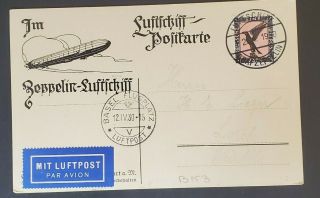 1930 Germany To Basel Switzerland Lz 127 Graf Zeppelin Postcard Air Mail Cover