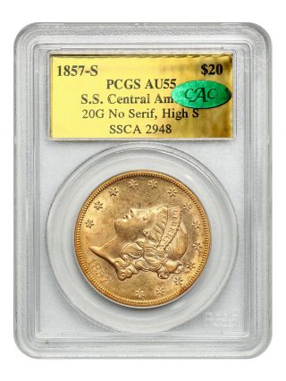 S.  S.  Central America: 1857 - S $20 Pcgs/cac Au55 (20g No Serif,  High S)