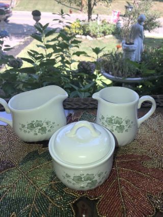 Corelle Coordinates " Callaway " Ivy Pattern Gravy With Creamer And Sugar Bowl