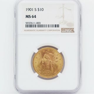 1901 - S $10 Liberty Eagle Gold Coin Ngc Ms64