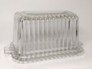 Vintage Anchor Hocking Ribbed Clear Glass Covered Butter Dish