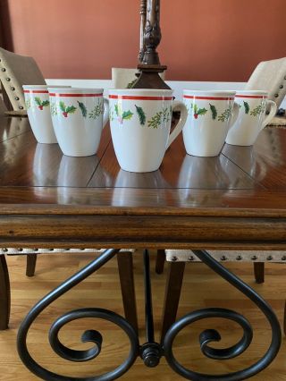 Royal Norfolk Christmas Holly Berry Coffee Cups/ Mugs Set Of 6 Ships In 24 Hrs