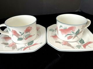 Rare 4 Pc Mikasa Continental Silk Flowers Soup Cup & Saucer 12 Oz Porcelain