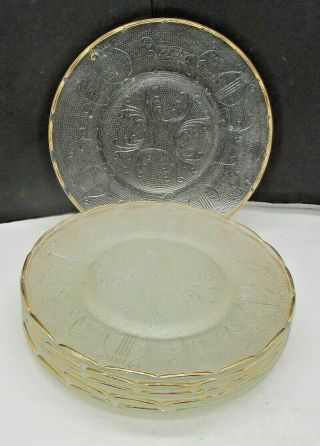 6 Vintage Clear Glass Gold Rim 7 " Plates