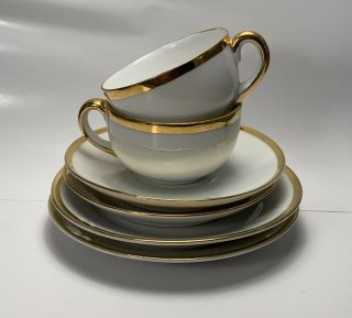 Miniature Noritake Tea Cups And Saucers & Mini Plates White Gold Trim Childrens
