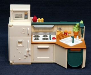 Fisher Price Loving Family Dollhouse Kitchen Unit Stove - Oven - Microwave - Fridge